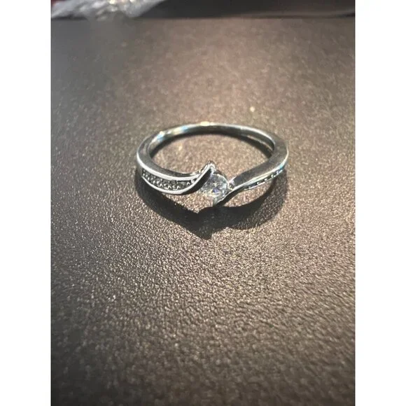 Sterling Silver Plated Twist Engagement Ring With Cubic Zirconia Stone - Picture 4 of 6